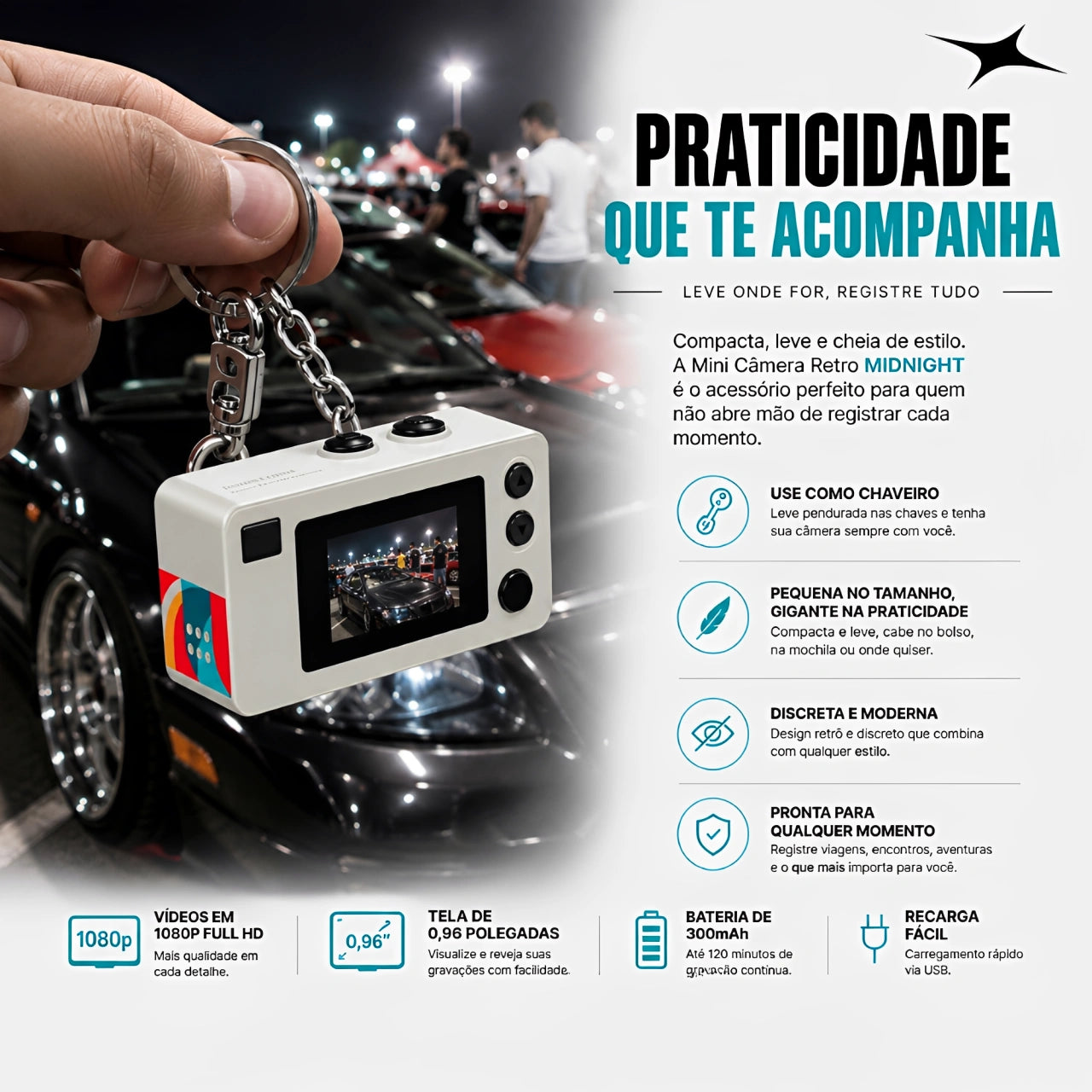 Mini Câmera Filmadora Recarregável da MIDNIGHT