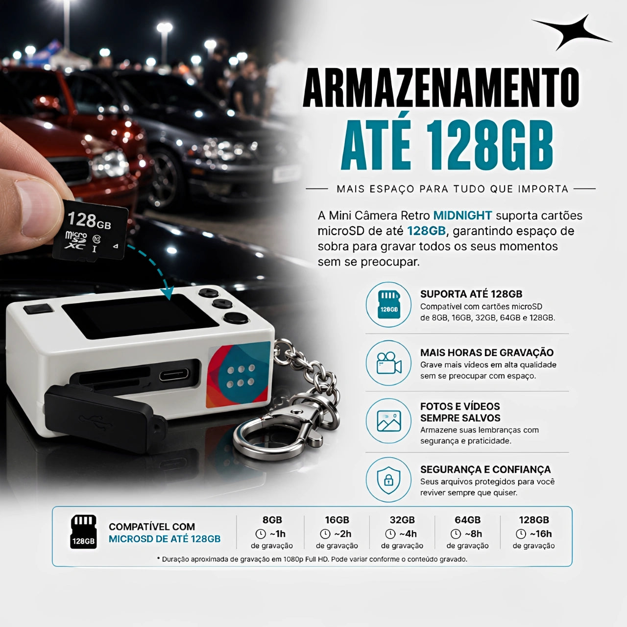 Mini Câmera Filmadora Recarregável da MIDNIGHT